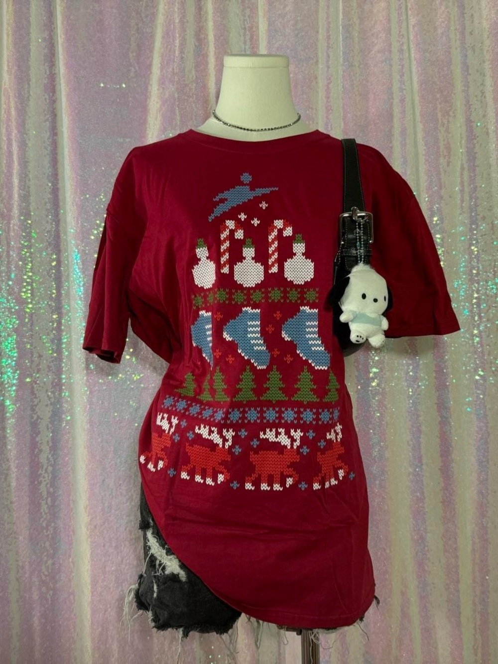Finish Line Red Christmas Sweater-Inspired Tee Shirt ★彡